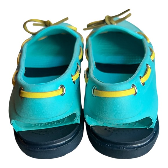 Crocs Women's Shoes Sz 8 Turquoise Blue Yellow Boat Shoes Slip On Comfort - Picture 3 of 10
